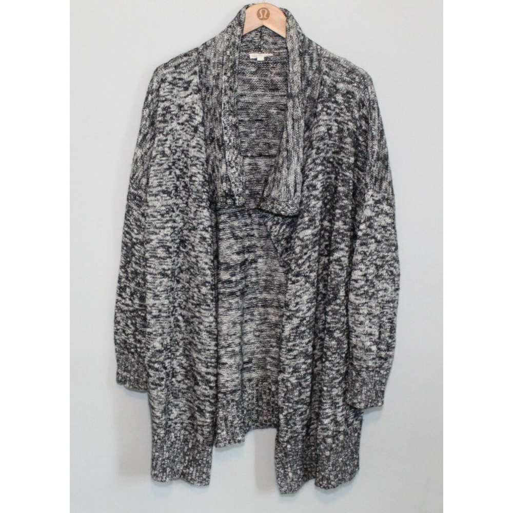 Eileen Fisher Knit Open Front Long Drape Cardigan Sweater Black Marled Large - Picture 3 of 13
